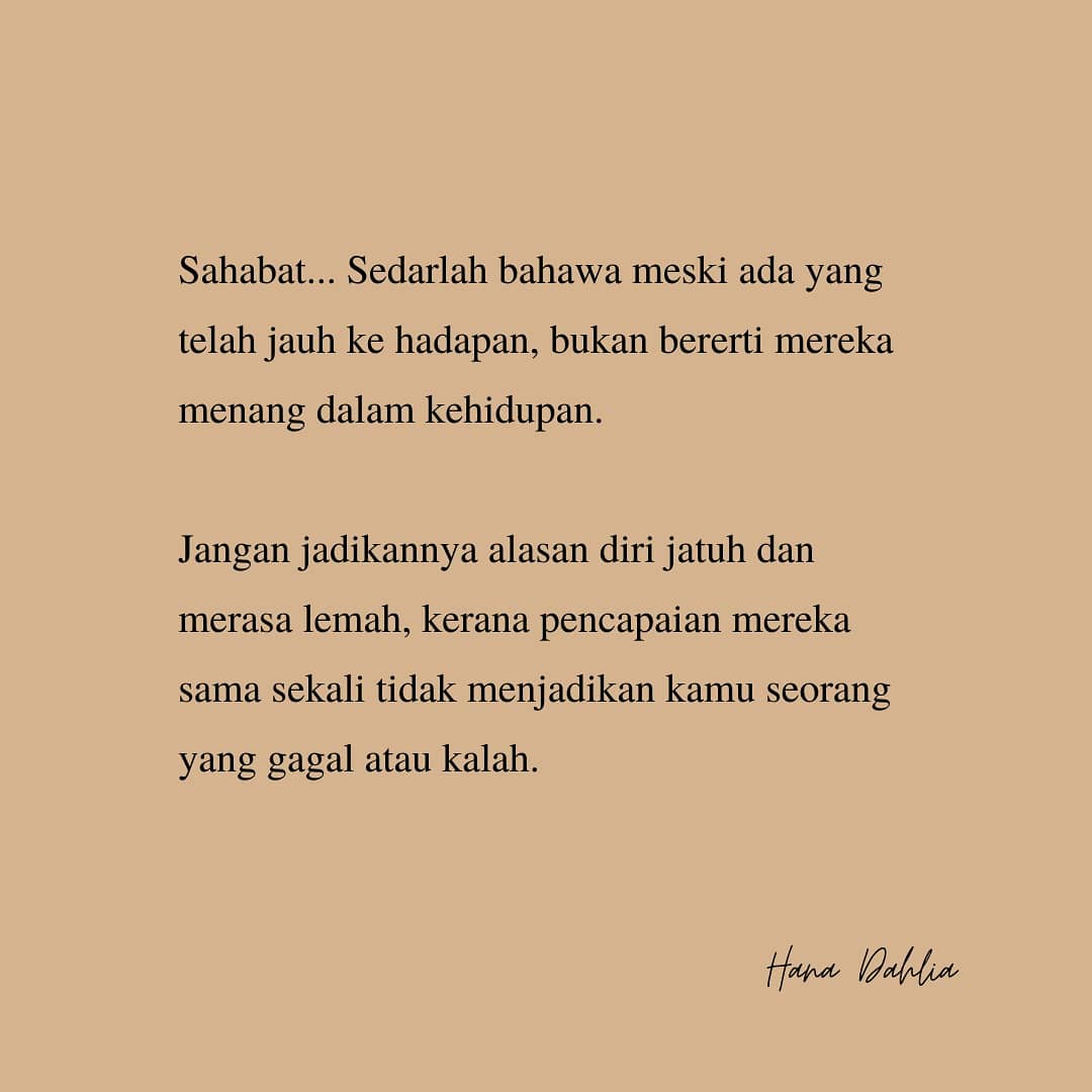 hanadahlia_'s tweet photo. "Aku rasa ketinggalan..."

Sahabat, hidup adalah perjalanan. Maka berhentilah membanding beza posisi diri dengan yang lain – seolah ia adalah satu perlumbaan. https://t.co/d5NJgYcrKG