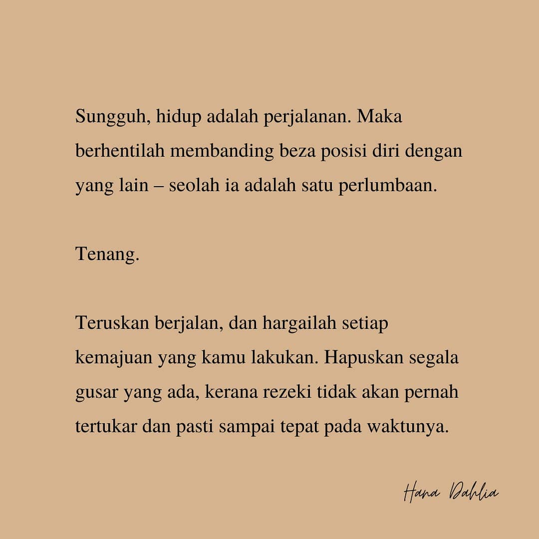 hanadahlia_'s tweet photo. "Aku rasa ketinggalan..."

Sahabat, hidup adalah perjalanan. Maka berhentilah membanding beza posisi diri dengan yang lain – seolah ia adalah satu perlumbaan. https://t.co/d5NJgYcrKG