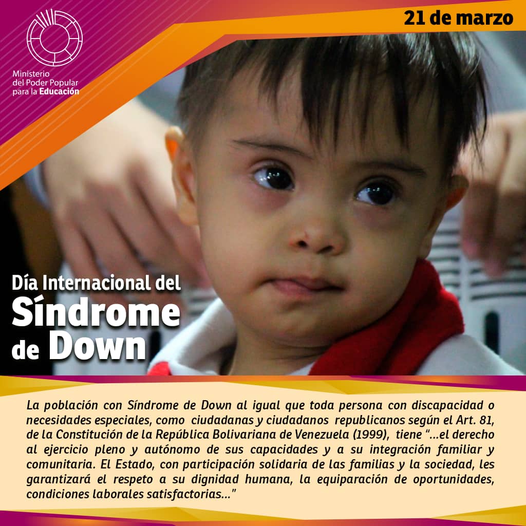 21 de Marzo Dia internacional del Síndrome De Dowm  #DiaMundialDelSindromeDeDown #SerDiferenteEsAlgoComun <a href="/NicolasMaduro/">Nicolás Maduro</a> @psuvaristobulo @MPPEDUCACION <a href="/especialmppe/">Dir. General de Educ. Especial</a> <a href="/charlychaves/">Charly Rojas Chaves</a> @ZonaEducTachira <a href="/FreddyBernal/">Freddy Bernal</a> <a href="/Div_Ini_Pri_Esp/">Divi. de Niños y Niñas ZET</a>