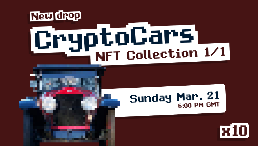 CryptoCarsNFT's tweet photo. The drop is right now! 🚥

https://t.co/h8a456B1k9

Let's grab yours! 🚘🔑

#NFT #cryptoart #collectibles #NFTart #pixelart #car https://t.co/1eJ2qnyTi4