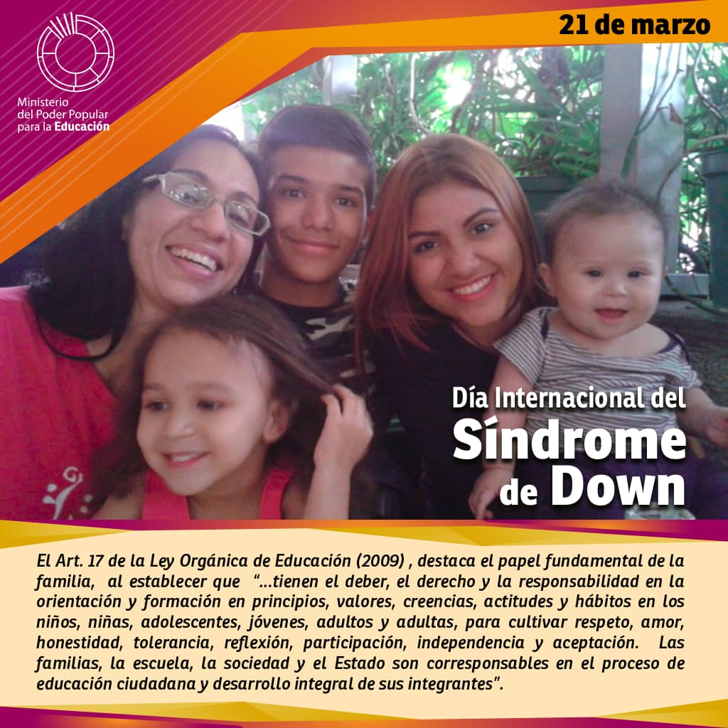 EeTachira's tweet photo. 21 de Marzo Día internacional del Síndrome De Dowm #DiaMundialDelSindromeDeDown #SerDiferenteEsAlgoComun @especialmppe @NicolasMaduro @psuvaristobulo @MPPEDUCACION @charlychaves @RosangelaOrozco @FreddyBernal @Div_Ini_Pri_Esp @ZonaEducTachira https://t.co/yUzKhnmMPl