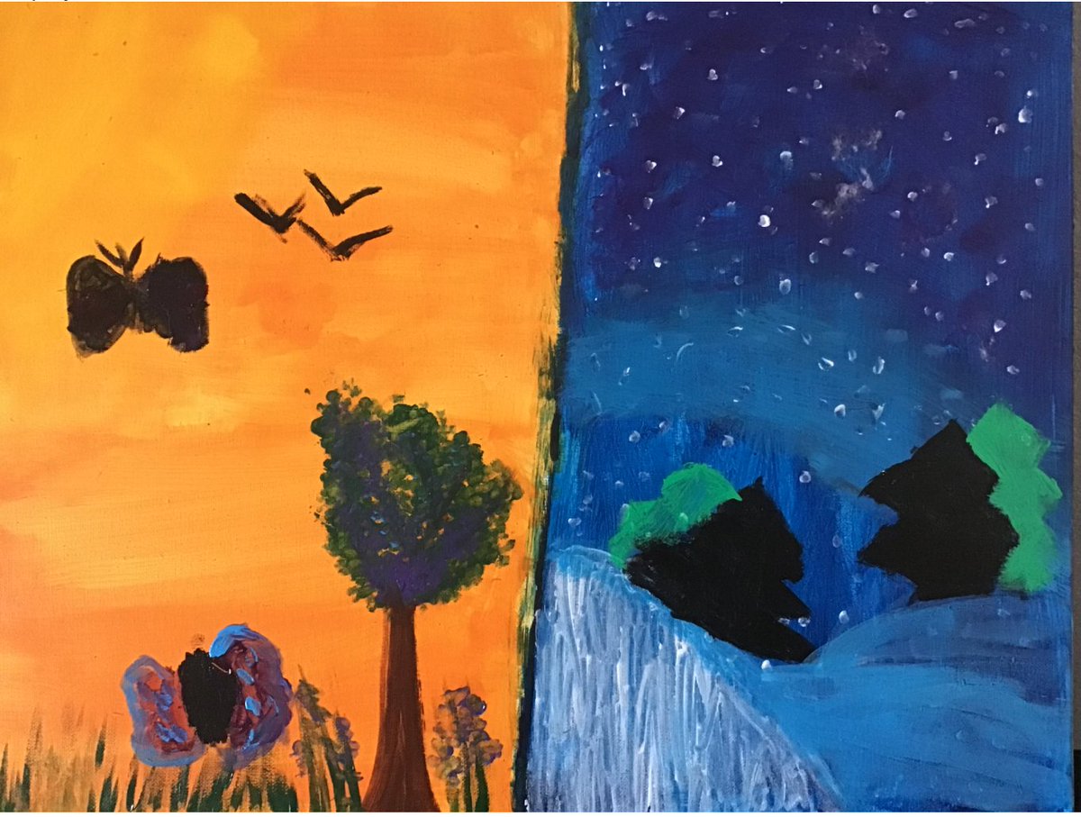 Family collaboration artwork! 3rd and 5th grade sisters created a lovely painting all on their own! <a href="/BMESBulldogs/">Blake Manor</a> <a href="/Manor_FA/">Manor Fine Arts</a>