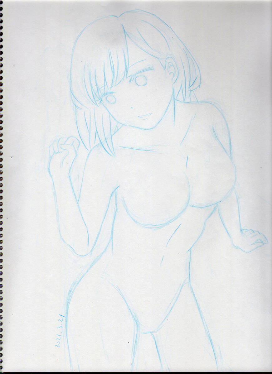 「今日の練習絵を晒します。今まで描いたことのないポーズに挑戦したら下描き段階であん」|きさらぎこうしのイラスト