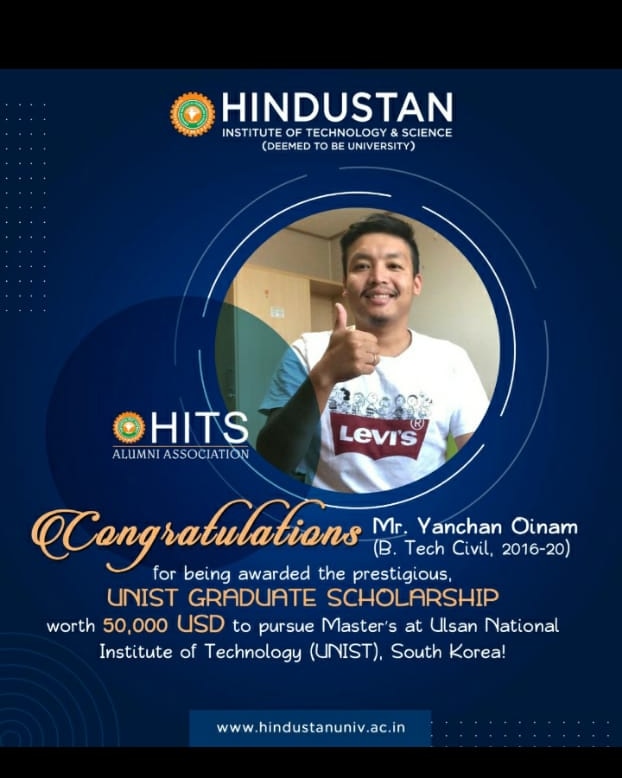 HindustanUni's tweet photo. #PrideofHITS
Many Congratulations to our Alumnus Mr. Yanchen Oinam (Civil-2020) for being awarded the prestigious UNIST GRADUATE SCHOLARSHIP !!!
#AlumniNews #AlumniAchievement #Hindustan4.0 #myhindustan
#HITS #HITSAA #HGI #HindustanInstituteofTechnologyandScience
#UNIST https://t.co/ngA9yBMJvX