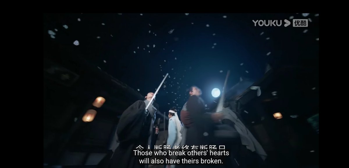 断肠 lit. means break guts, often used to describe extreme sadness or heartbreak that feels as painful as though the body is being ripped apart. so this is actually saying that "those who break others hearts will eventually have their organs broken (meet their own ends) one day"