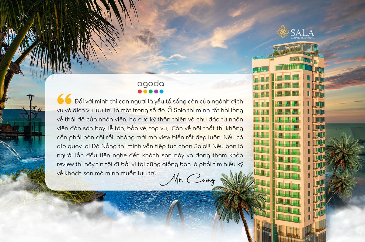 SalaBeach's tweet photo. ✨  We would love to express our sincere thanks and appreciation to Mr. Truong for his feedback on Agoda. It’s such a great inspiration for Sala Danang Beach Hotel to try our best to deliver first-class services to our valued guests. https://t.co/xNdKplSrVt