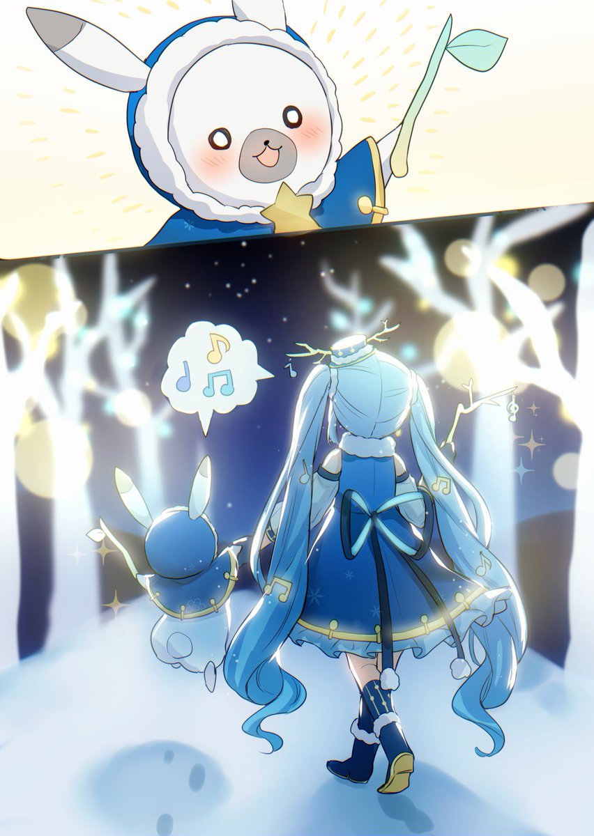 #雪ミク #雪ミク2021 #ラビット・ユキネ 
小枝ちゃんのユキネの枝は小枝ちゃんのステッキを折ってあげたもの、という話が好き過ぎて描いた妄想漫画 