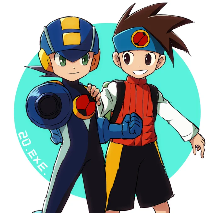 ロックマンと熱斗くん
エグゼキャラはカッコかわいいの頂点だと個人的に思います
 #ロックマンエグゼ20周年 