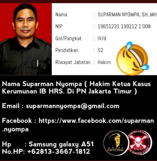 Jujur70842883's tweet photo. Apa kabar pak Hakim Suparman Nyompa ......hakim yang menangani IB HRS segera ketemu.....
#AllahWithHabibRizieqShihab 
#AllahWithHabibRizieqShihab https://t.co/dbD0PAsTX2