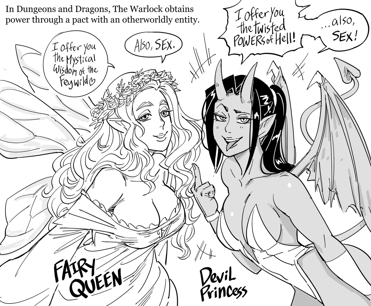 baalbuddy's tweet photo. Patreon request: Warlock related stuff

This one has been sitting in my "drawing ideas" text file for 2 years, from back when I spent my work breaks reading up on 5e classes. https://t.co/HFneMPoZ6e