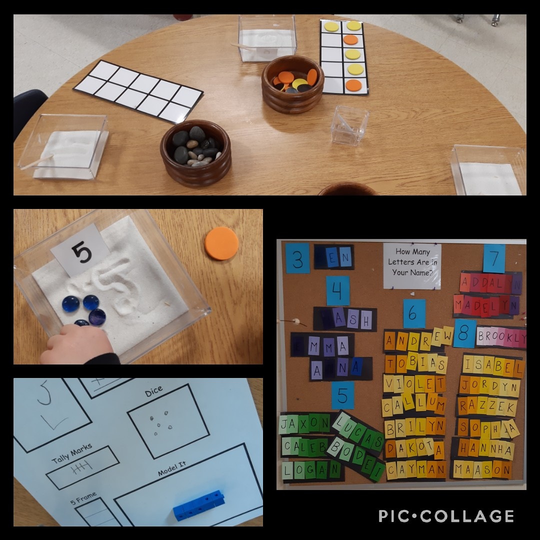In our culminating students use ten frames to work on writing their names, recognize letters &amp; how to structure it. Students use one to one correspondence &amp; count letters to fill in the blank while investigating concepts of quantity &amp; number's position in the counting sequence.