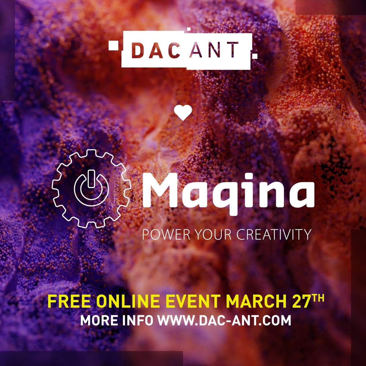 Our sponsor Maqina (maqina.nl) is giving away a 1TB Samsung SSD. Check out https:dac-ant.com for more info and a chance to enter our #giveaway!

Join us on March 27 for our free online event for digital artists

#free #event #conference #digitalart