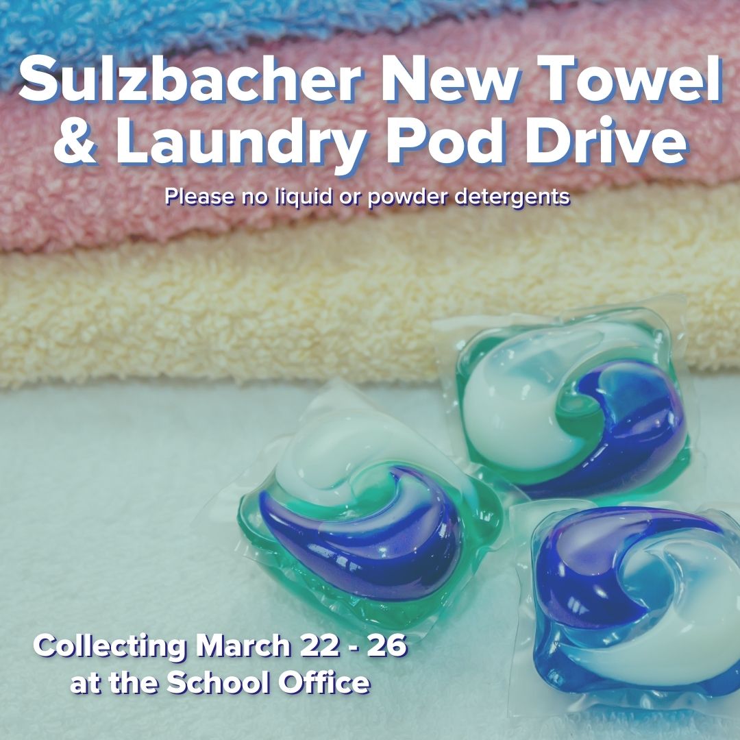 SanJoseCSJax's tweet photo. Student Council is collecting NEW towels of any size and laundry pods for the Sulzbacher Homeless Shelter (please no liquid or powder detergents). Your generosity is greatly appreciated. 

Donations can be dropped off to the school office Monday, March 22 to Friday, March 26. https://t.co/DGEk4U2O3l