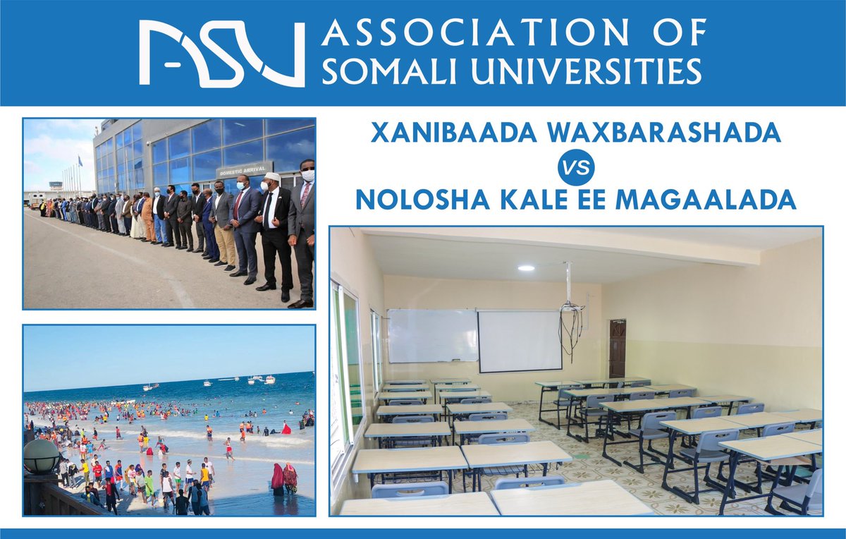 AssociationofSU's tweet photo. In la xiro goobaha waxbarashada nolosha inteeda kalena ay si caadi ah u socoto sax ma aha. Waxaan madaxda dalka ka codsanaynaa in waxbarashada xayiraada laga qaado.
@M_Farmaajo @MohamedHRoble @SomaliPM @TheVillaSomalia 
#dibufurawaxbarashada
#reopenschools https://t.co/UPBOZQs8Sc