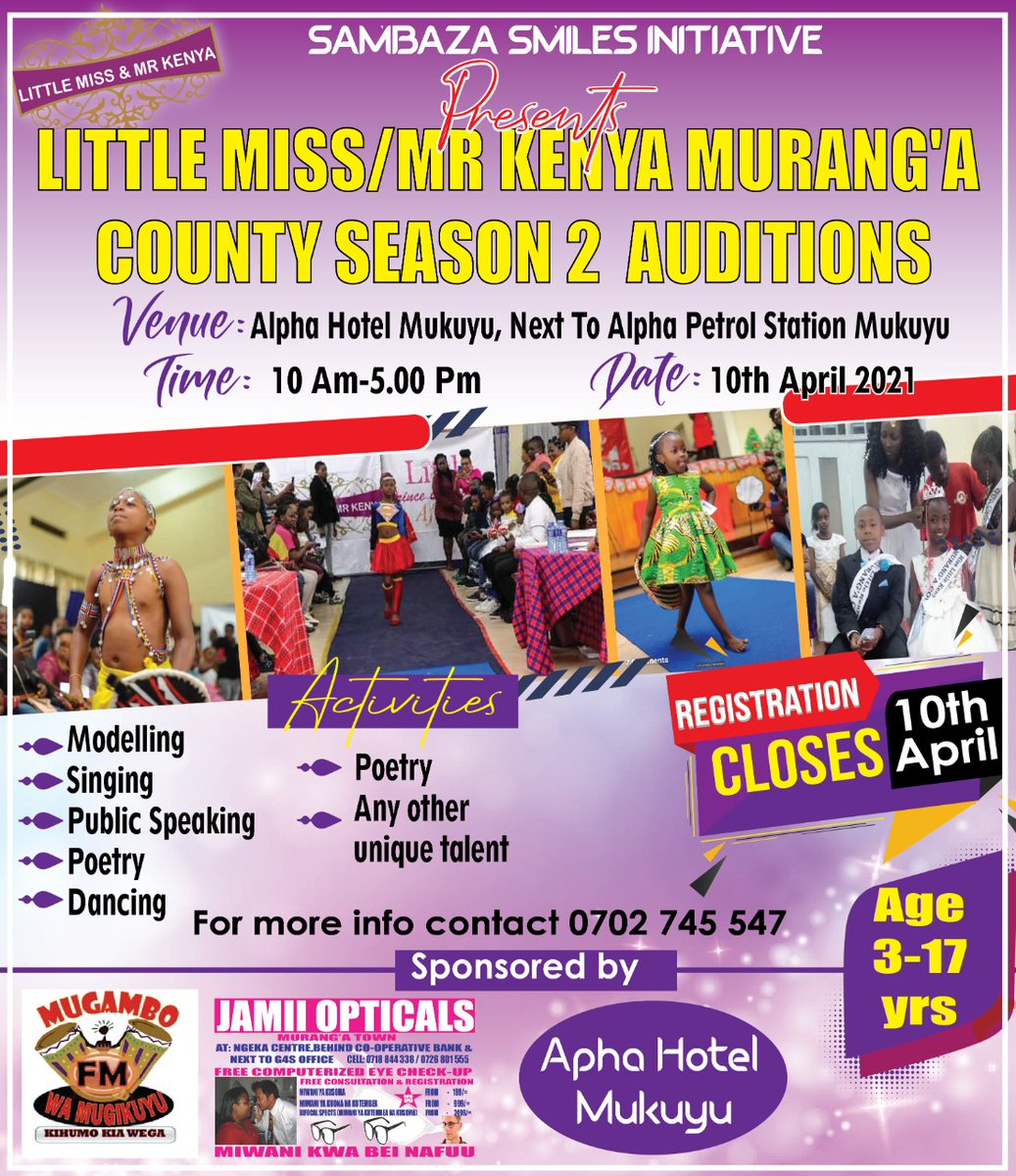 Season 2 is near. If from Murang'a and interested, call the number inthe poster