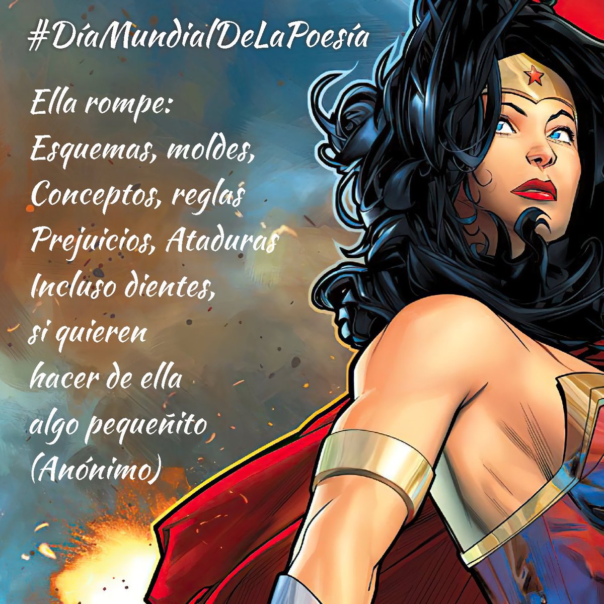 ComicLab_Col's tweet photo. En el #DíaMundialDeLaPoesía dedicamos este poema anónimo a la #MujerMaravilla quien cumple 80 años de historia en los cómics. Nos vemos este miércoles 24 de marzo a las 7pm en nuestra charla. https://t.co/ZDr06H9Dr5