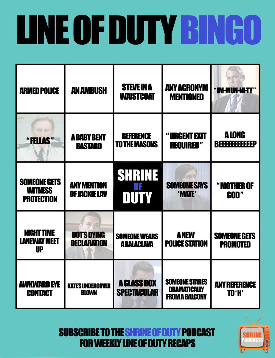 shrinepod's tweet photo. Who’s up for a game of #LineOfDuty bingo tonight? 🙋🏻‍♂️ #LineofDuty6 https://t.co/N75hLEBTnU