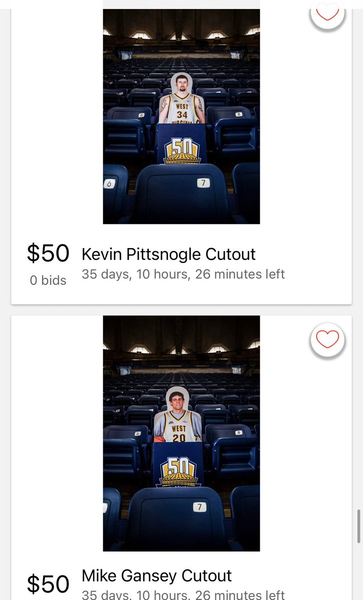 WVU_MAC's tweet photo. These cutouts and several more items are available on the free @LiveSource app and at https://t.co/4aljSUjRvx! 

#MarchMadness 
#Coliseum50
#HailWV https://t.co/G3x9YCxO1x