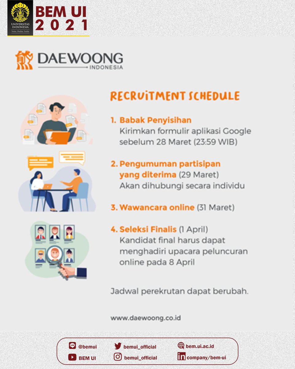 BEMUI_Official's tweet photo. Pendaftaran Daewoong Social Impactor diperpanjang hingga 28 Maret 2021!

Manfaatkan kesempatan ini untuk meraih keuntungan yang pantas kalian dapatkan.

Jangan sampai ketinggalan!

#DaewoongSocialImpactor
#StartFromYourself
#BeTheChange
#YourVoiceMatters
#InspireInfluenceImpact https://t.co/BLH3pWa6Tj