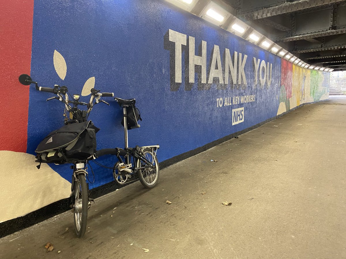 #sunday my beloved Brompton bike ride to Crown island underpass which has been transformed with long lasting message of thanks to all workers #elroytheartist @nottmmike 
#bromptonlife #bromptonlovers #bromptonbicycle @BromptonBicycle #nhs #COVID19 #Nottingham