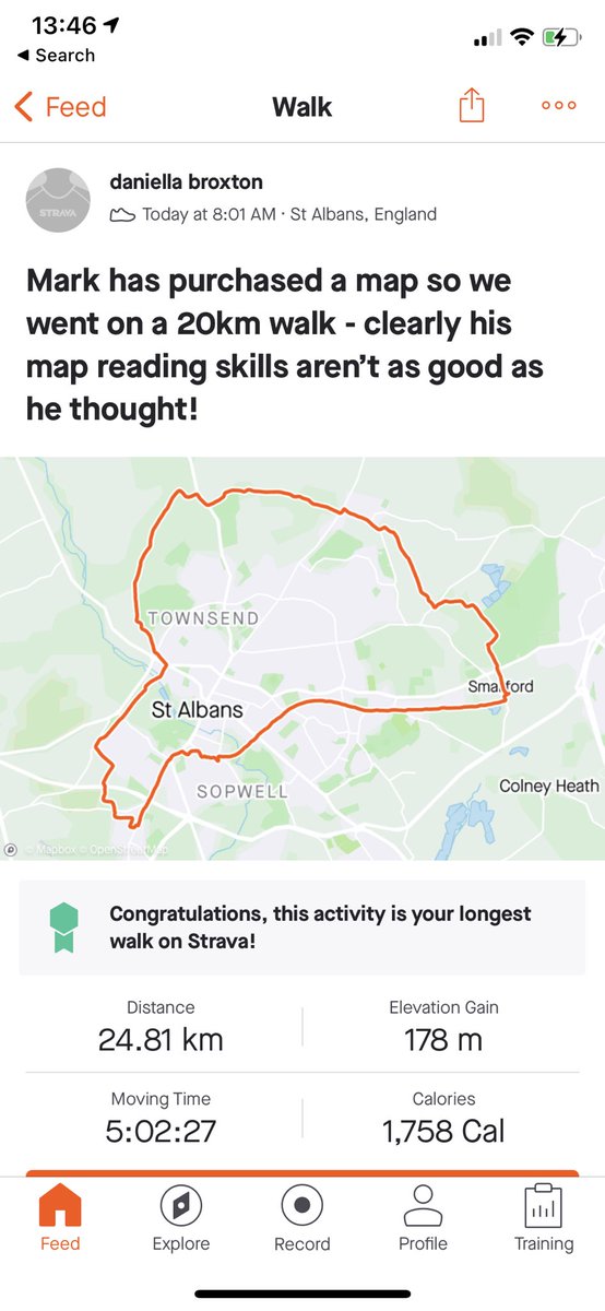 Very tired now but pleased I have completed my longest walk for a very long time!