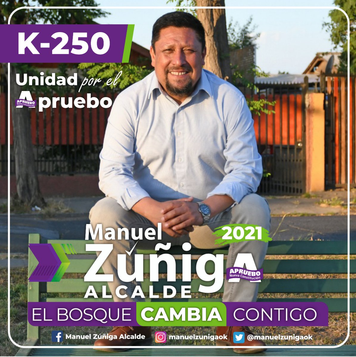 manuelzunigaok's tweet photo. k - 250 es mi letra y número en la papeleta de votación. ¡soy el primero de la lista y soy el candidato del Apruebo!
Votemos por comenzar un cambio para nuestro país y un cambio para #ElBosque, para que juntos construyamos una mejor comuna para todos.

#ManuelZúñigaAlcalde https://t.co/K9LK4RiQsY