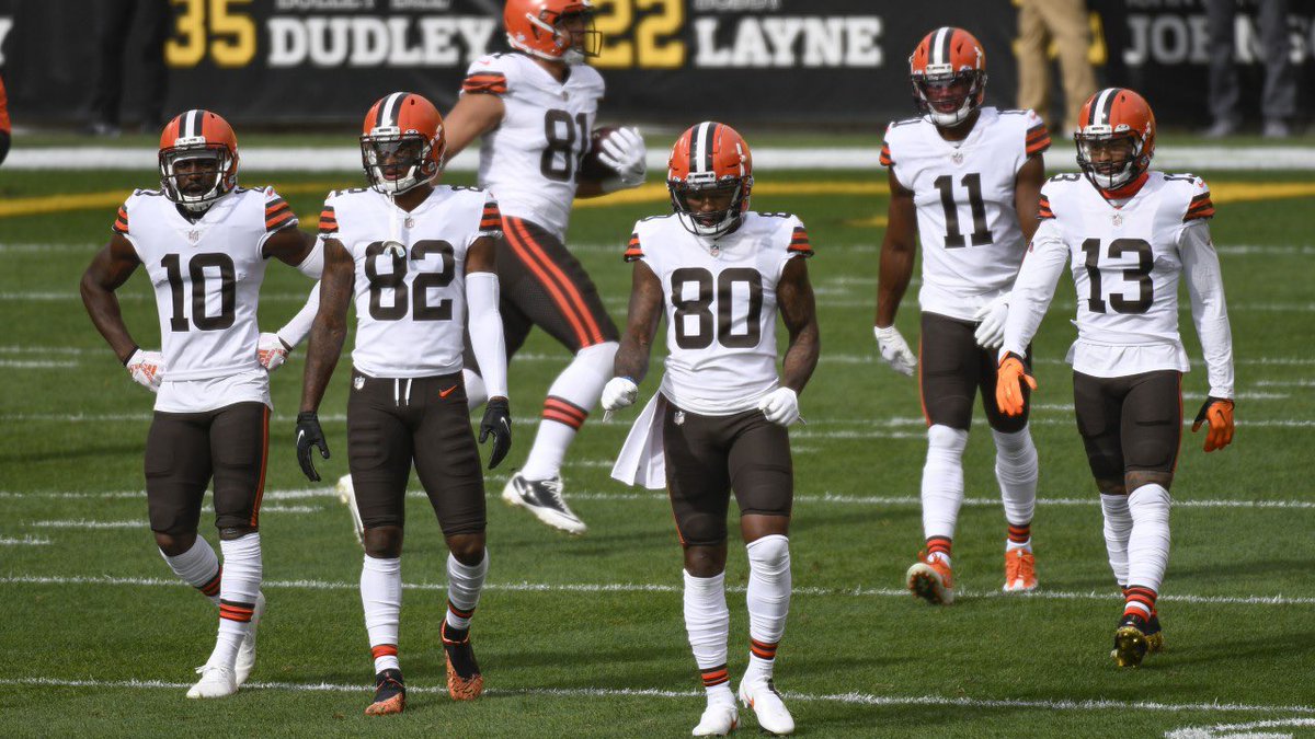 PumpkinNation's tweet photo. BEST receiver tandem in the @NFL! Would the real Slim Shady please stand up! #Browns #DawgCheck 🦴🤨🐶💪 https://t.co/05Z3IZmQcA