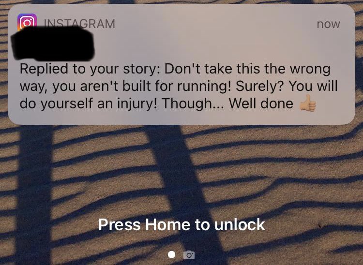 My pal who has started running <a href="/UKRunChat/">UKRunChat</a> and did a fab run with me today got sent this from a male acquaintance on Instagram. 

As her friend I’m so angry as I find this extremely rude + unnecessary. Whether it’s meant rudely or not, is this acceptable? Thoughts👇🏼 #ukrunchat