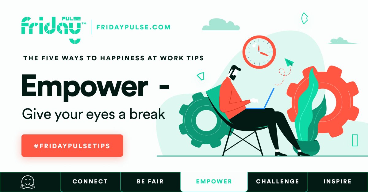 Too much time on video calls is leading to genuine fatigue for many of us. Look after yourself and try the 20/20/20 rule. Every 20 minutes give your eyes a break. Focus on something 20ft away for at least 20 seconds. #fridaypulsetips #happinessatwork #employeewellbeing