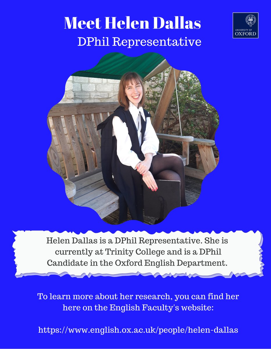 EngGradOx's tweet photo. Excited to introduce Helen Dallas, one of the English Graduates Oxford DPhil representatives. 

#WomeninEnglish
#EGODPhilRep
#HelenDallas https://t.co/HPaUoCfhrI