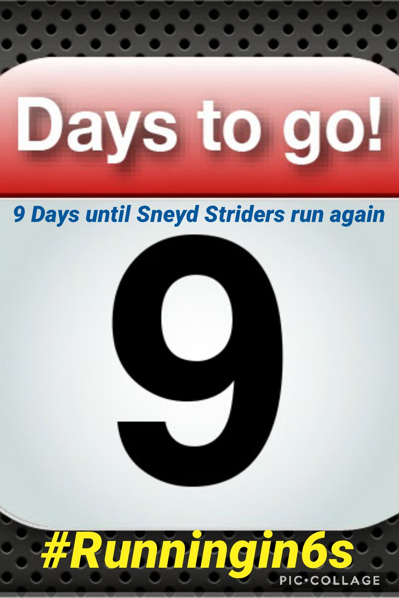 The Countdown begins. 
9 Days until Sneyd Striders run again.
Following E.A advice we'll be
#Runningin6s