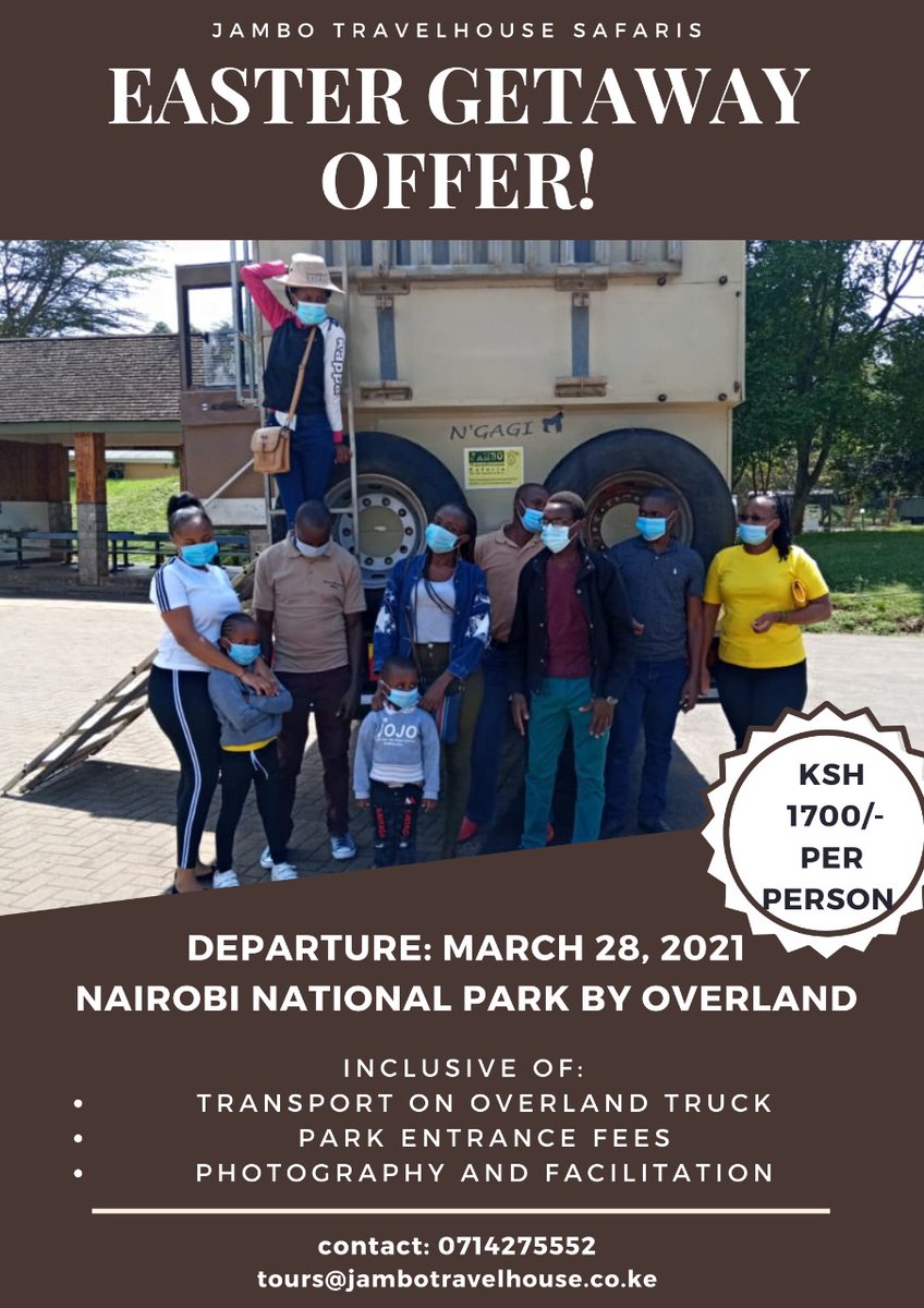 SafarisJambo's tweet photo. Let's go out this easter 😃
#AppYourGame #Nairobi #adventure #Easter https://t.co/enMjgXeFLZ