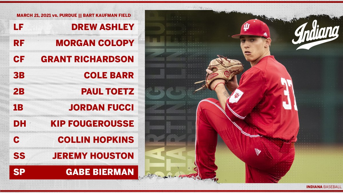 IndianaBase's tweet photo. How #IUBase will line them up for the rubber match vs. Purdue today... https://t.co/kYLJxUKO8p