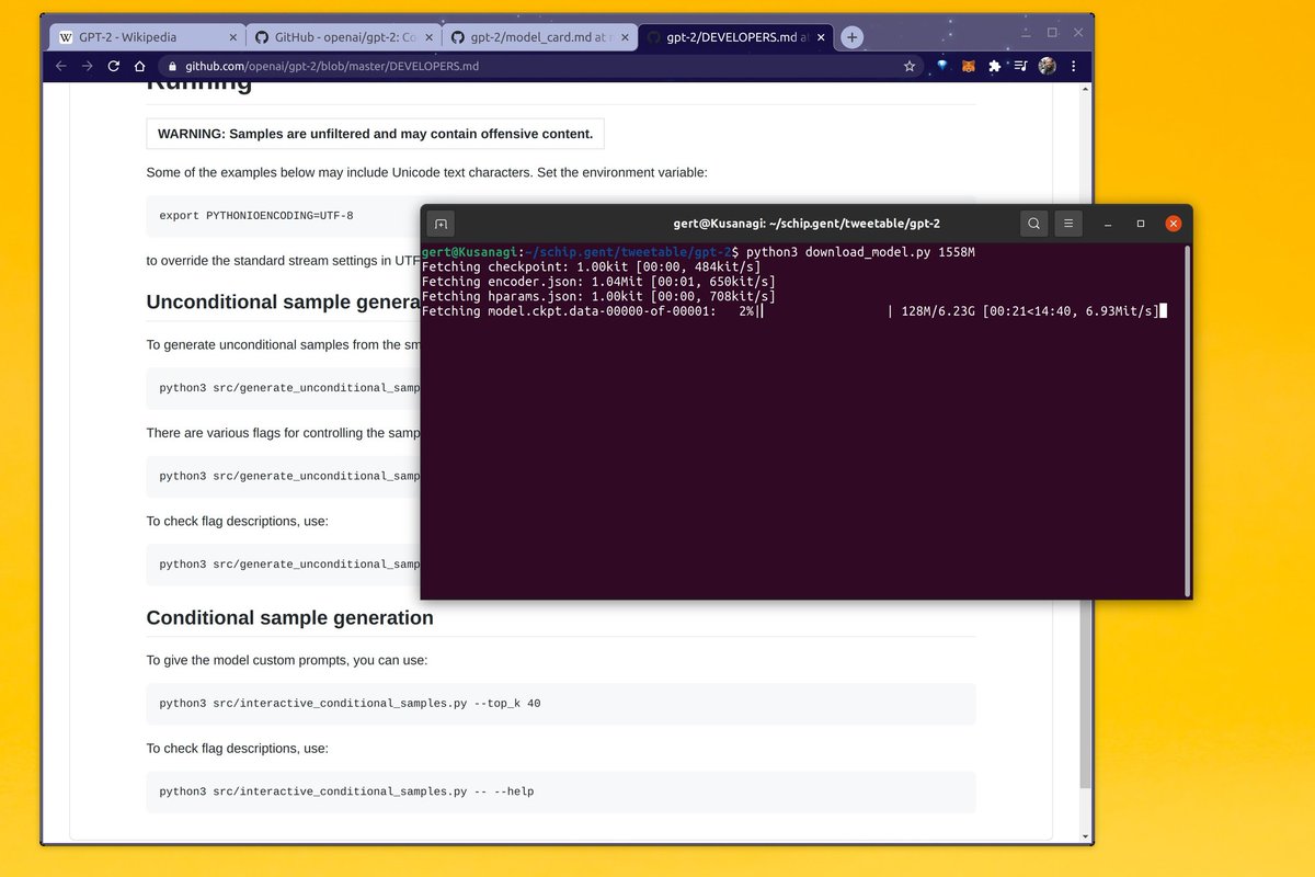 BiseraInTech's tweet photo. Just accepting that getting GPT-3 access may take a while.

Solution: Just use GPT-2 instead to get started 😅

@DigitalGert got a move on it already and I'm super curious what this gem can do. https://t.co/I3XzyGtRyq