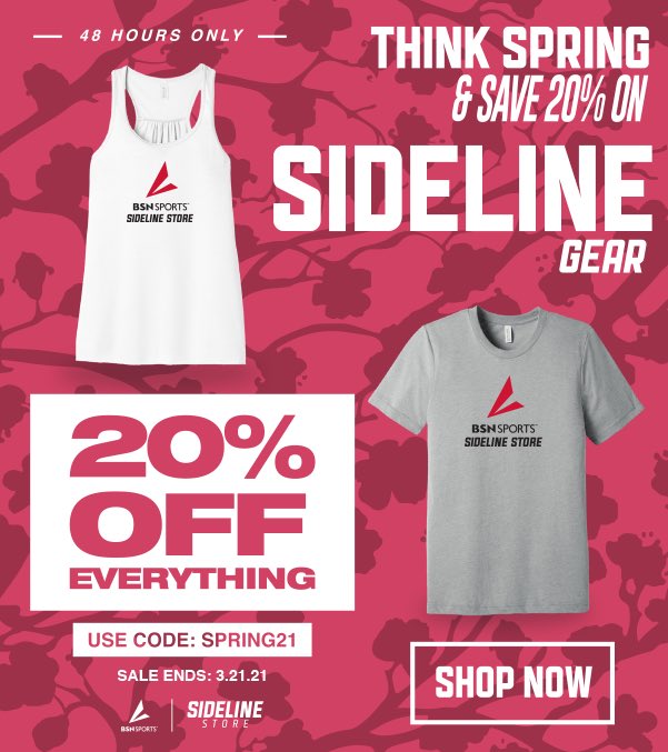 Hello Spring, Hello 20% off🌻 SALE ENDS TONIGHT! #BSNSPORTS #SidelineStore #SpiritWear #FanWear 
SHOP NOW!
bit.ly/BSNSportsSidel…