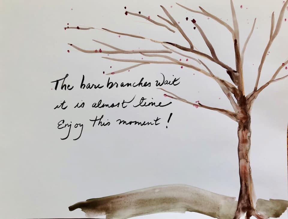 A mindful mid-March haiga! (Haiku &amp; brush painting) 🪶🌞