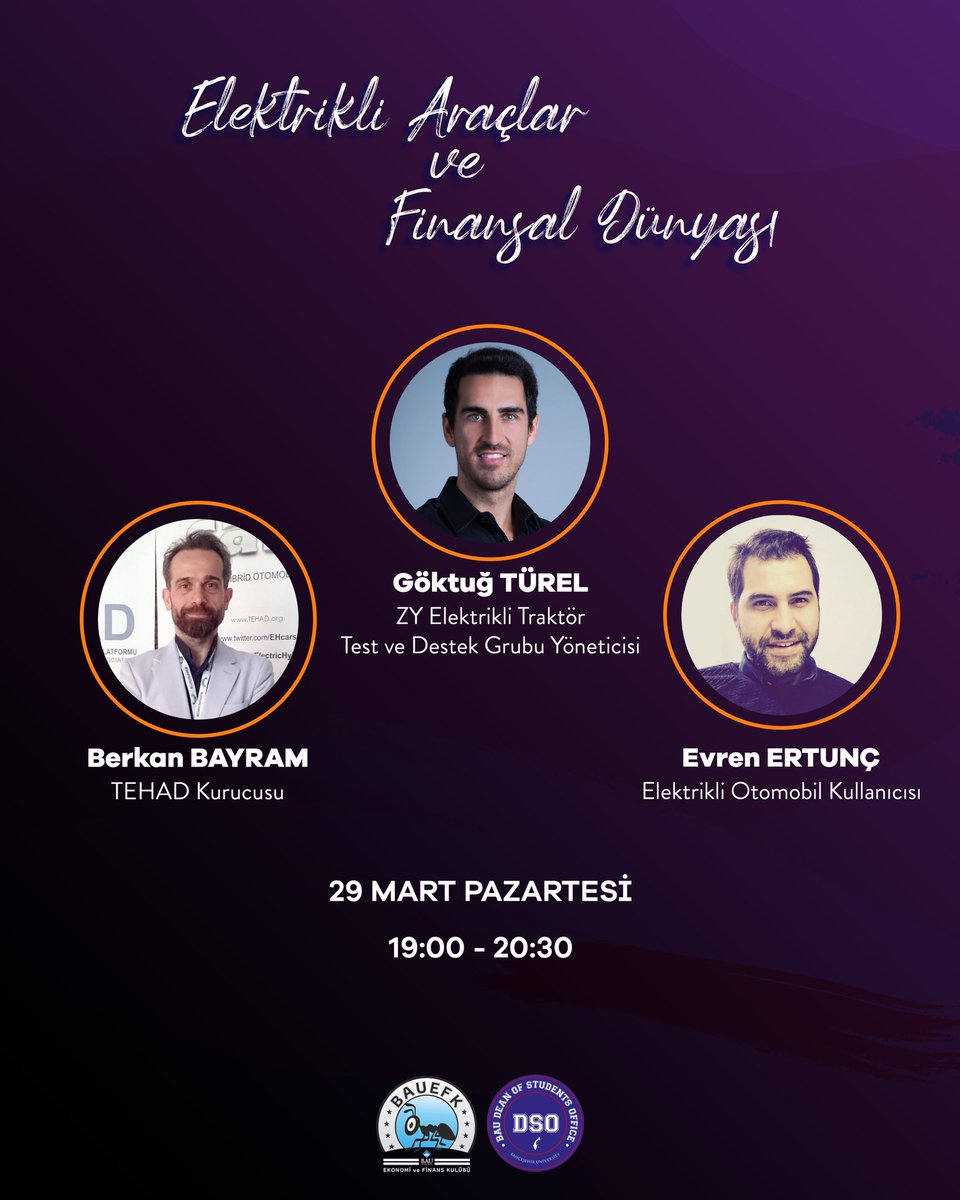 bauefk's tweet photo. Herkese merhabalar! 29 Mart Pazartesi günü 19.00-20.30 saatleri arasında gerçekleşecek olan Elektrikli Araçlar ve Finansal Dünyası söyleşi etkinliğimiz ile karşınızdayız.
Öğrencilere, yakıt tasarrufu yanında şehir kirliliğini düşüreceği ve karbon emisyonunu azaltacağı öngörülen.. https://t.co/IBo3ZjQWj3