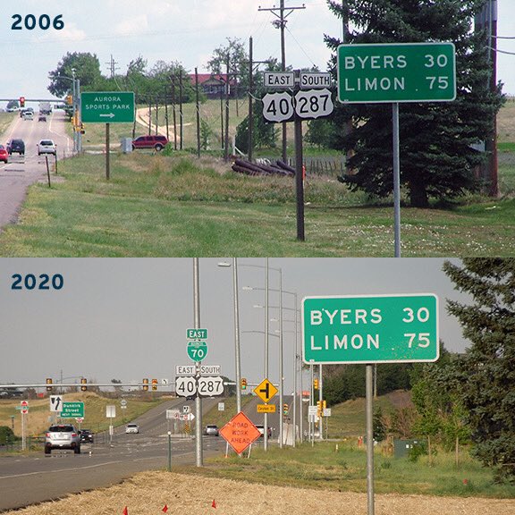 usends's tweet photo. Suburban development leapfrogged this mileage sign decades ago.  Signs like this are intended to be posted where the road leaves behind the developed part of a town and resumes highway speed.  This one (dated 1998) has probably been replaced in-kind for the past several decades.. https://t.co/FFX0BX4LBd