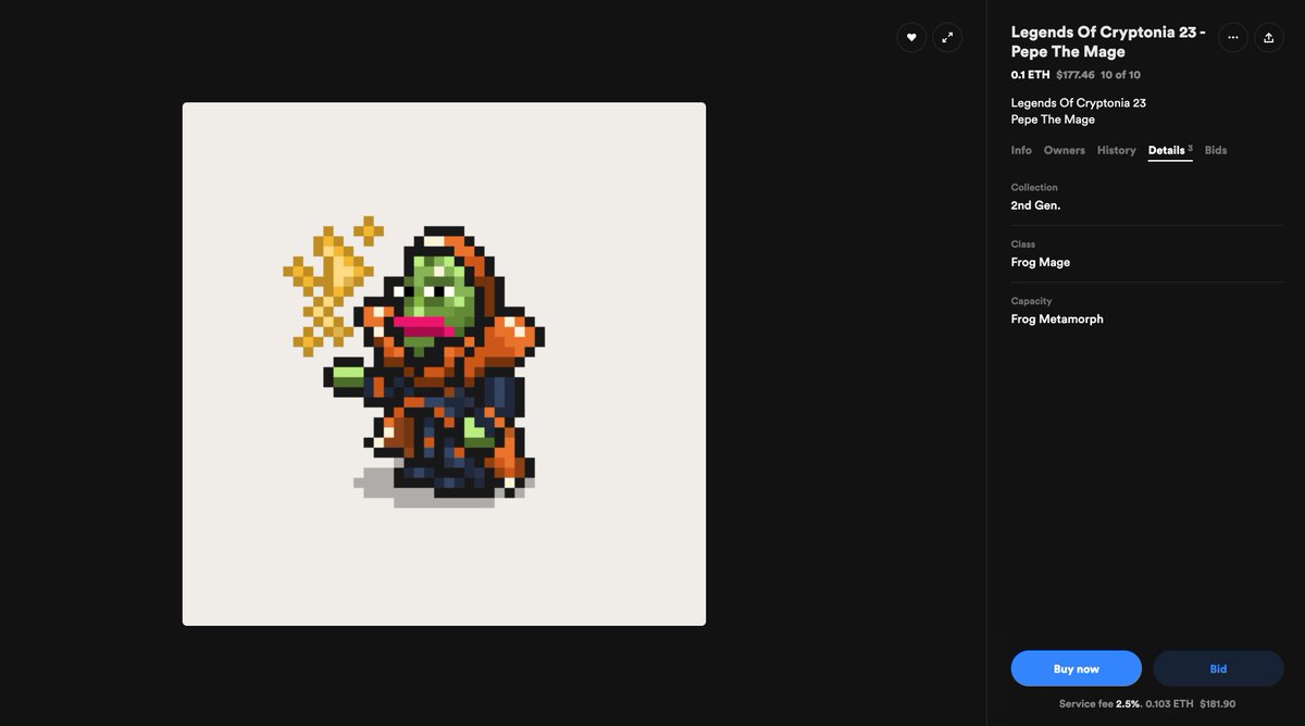 CryptoniaOf's tweet photo. Legends Of Cryptonia 22 - Pepe The Mage

Collection - 2nd Gen.
Class - Frog Mage
Capacity - Frog Metamorph

#NFT available on @rariblecom ⚔️🔥
10ex - 0.1 ETH

https://t.co/LRPa89lvnR

Collection :
https://t.co/uKfWCfEKtW

Website : 
https://t.co/VJHXZiAvVs https://t.co/xvnqOjyDSW