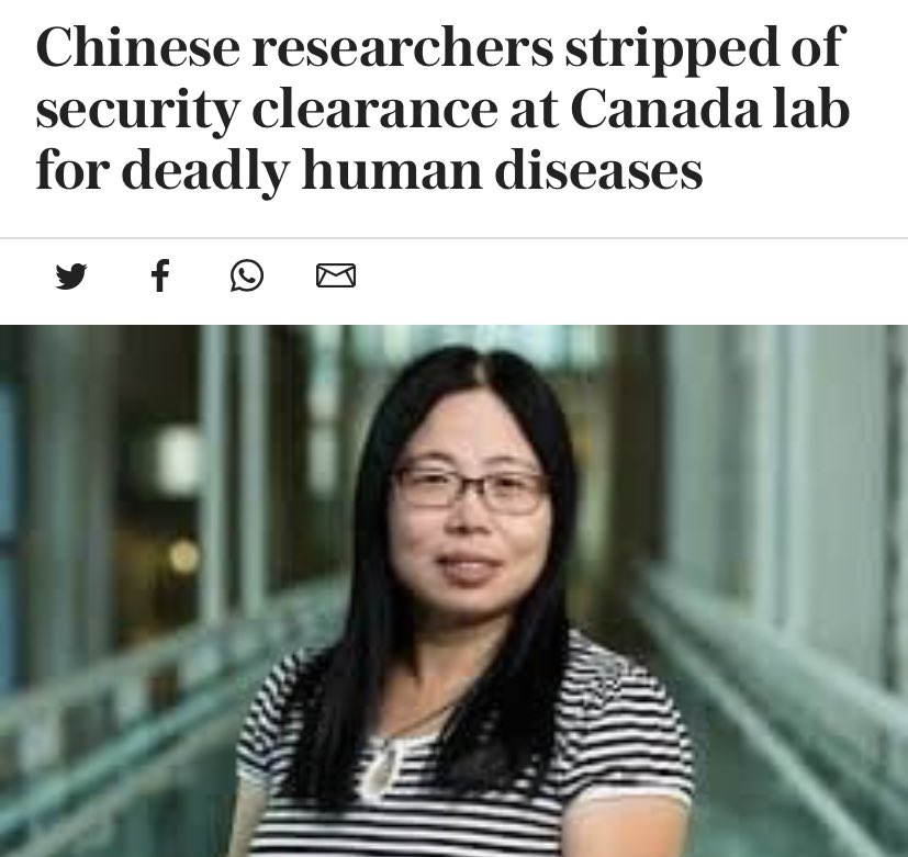 LeighStewy's tweet image. Did we forget about Dr. Qiu who was removed from the National Microbiology Lab in Winnipeg amid an RCMP investigation because she was caught handing over pathogens to the Wuhan, China facility in the beginning of last year?