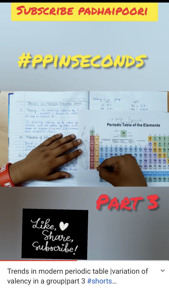 PadhaiPoori's tweet photo. Trends in modern periodic classification of elements class 10 
Check out shorts on my YouTube channel padhaipoori 👏🧪
Keep sharing 
Keep supporting 
#padhaipoori #padhaipoorichemistry #ppinseconds #padhaipooriclass10 #padhaipooriscience #class10 #chemistry #cbse #boards #element https://t.co/tcgkET5EXz