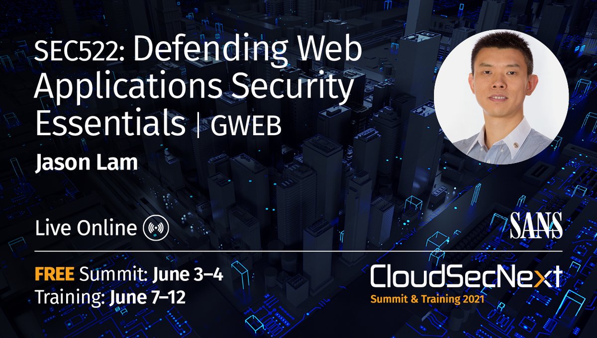 SANSCloudSec's tweet photo. #SEC522 will help you better understand web application vulnerabilities, thus enabling you to properly defend your organization's web assets.
Take it with @jasonlam_sec at #CloudSecNextSummit: https://t.co/ORELgzPuCk
#CloudSecurity https://t.co/wW8ILMK7NV