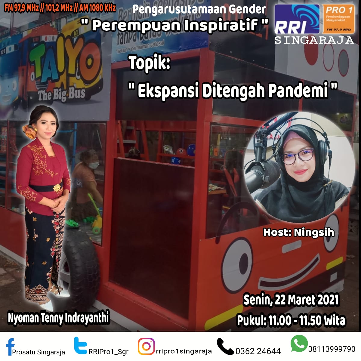 RRIPro1Sgr's tweet photo. Jangan lewatkan acara Perempuan Inspiratif
Senin, 22 Maret 2020
Pukul 11.00 Wita https://t.co/ZxVm7pWCvE