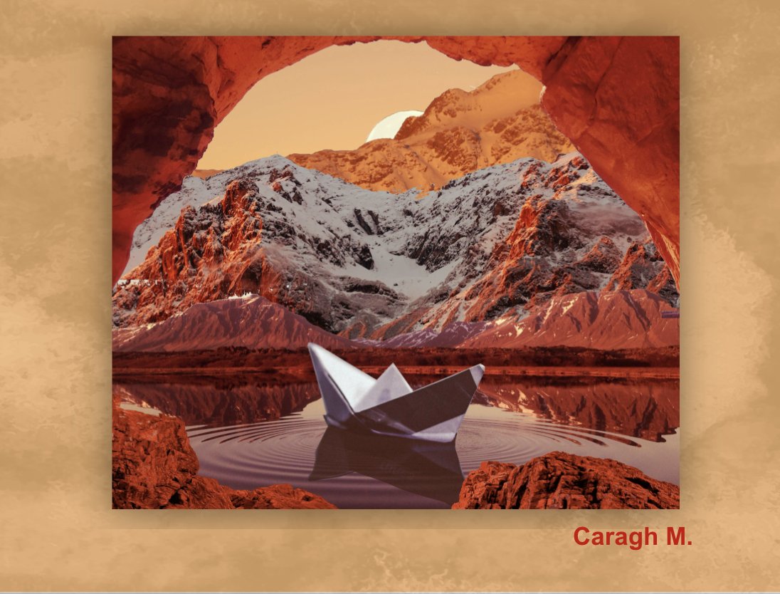 MrFlansArtClass's tweet photo. Composited #landscapes from 4+ royalty free stock #photographs. Students applied knowledge of layers, tools and #ColorAdjustments to reflect light from their (also composited) sky. Framing and #AtmosphericPerspective were considerations to manipulate the perception of the viewer https://t.co/G2CGhVeEGp
