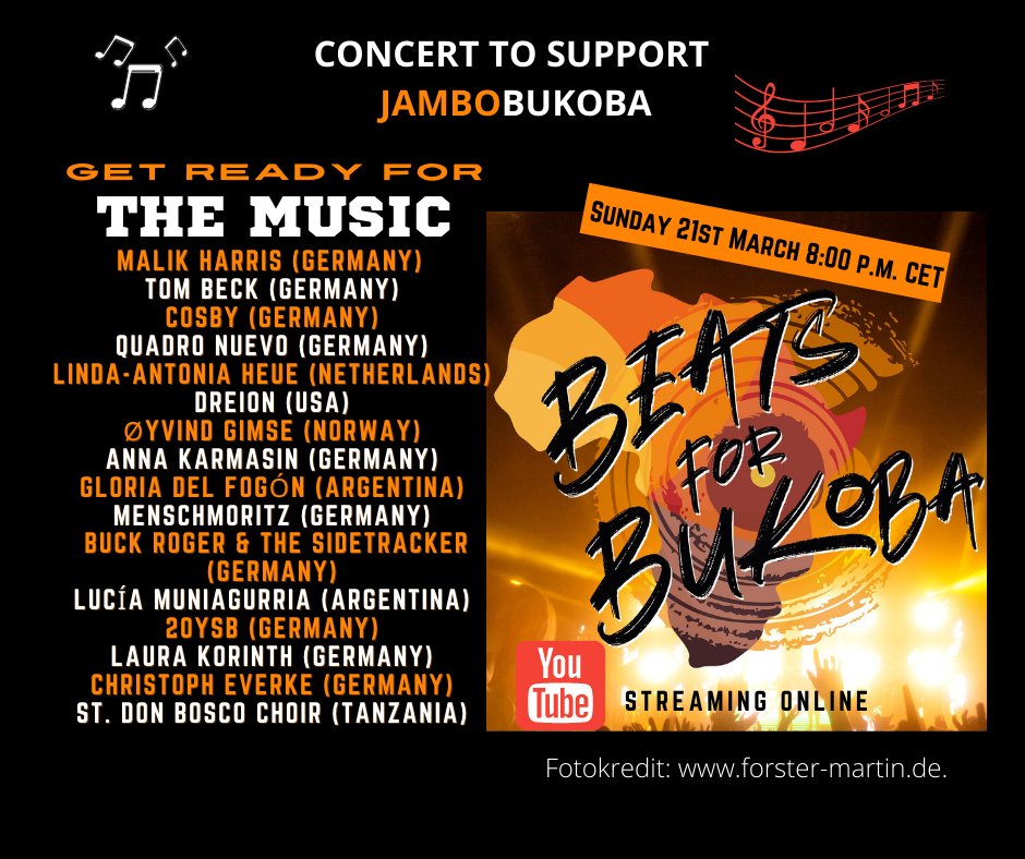 BeatsForBukoba's tweet photo. Seid dabei, 20 Uhr | YouTube Live
https://t.co/U16w5GMSyC
https://t.co/iOof9OKgEh
#BeatsForBukoba #JamboBukoba #CharityConcert #PleaseLike #PleaseShare #PleaseDonate #LasstUnsEineSchuleBauen https://t.co/xz2AlvF3gl