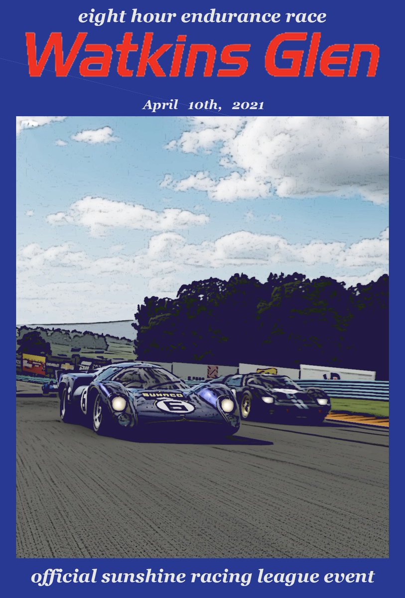 SunshineLeague's tweet photo. 🚨 Endurance Alert 🚨 

We are stoked to announce our next event, the 6(+2) Hours of the Glen!

Builds and information are out now in our Discord (link in bio).  Signups open on the 27th of March. https://t.co/Fhi1KjXO6I