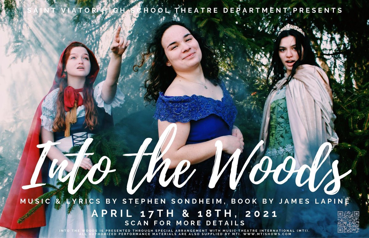 Poster #1 for Into the Woods featuring our “Midnight Cast” Little Red, Witch, and Cinderella! Tickets are now available! Link in bio 🌳