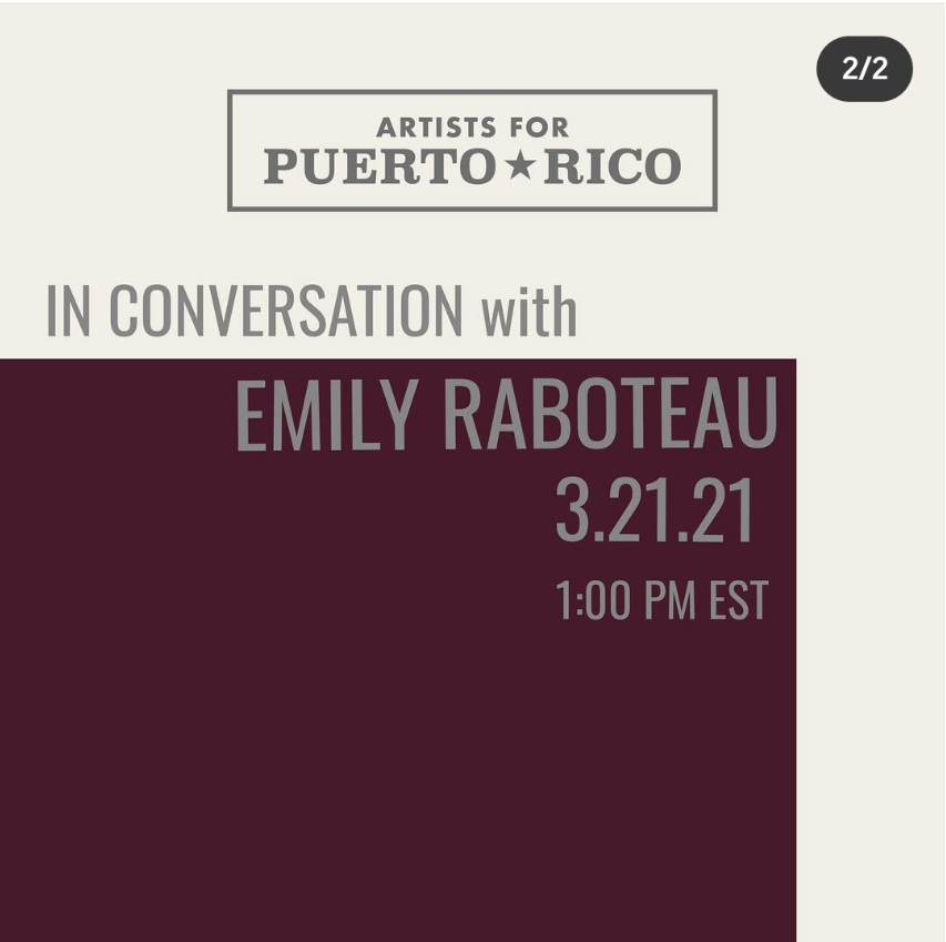 SCamWon's tweet photo. Excited for this talk today! 
@artists4pr is talking with @emilyraboteau live on instagram today at 1pm. https://t.co/X9qnqYJk3R