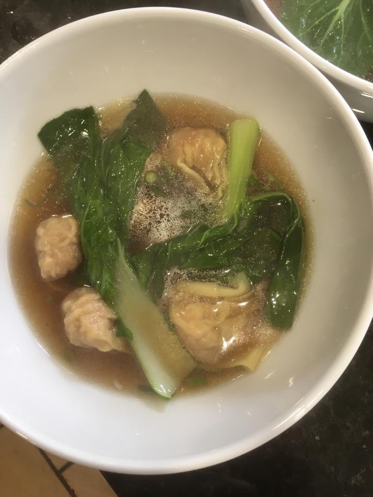 agar61's tweet photo. @The_Goods_Shed Fabulous Wonton soup here. Chicken stock made with plenty of ginger then sesame oil/light soy. Pak Choi and spring onions to finish. Make again soon please! https://t.co/Qzo43loqMQ