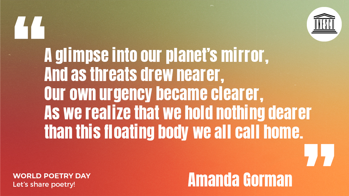 The power of #poetry has no match. This is the power to bring us together, to unite us around the same emotions. It speaks across time, space &amp; culture to reach directly people's hearts.

Join us today in celebrating #WorldPoetryDay!

📝on.unesco.org/Poetry #ShareCulture